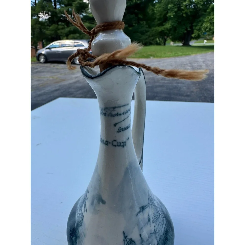 Bols Gin Decanter Vintage Blue White Ceramic Windmill Delft Style Miniature 7.5